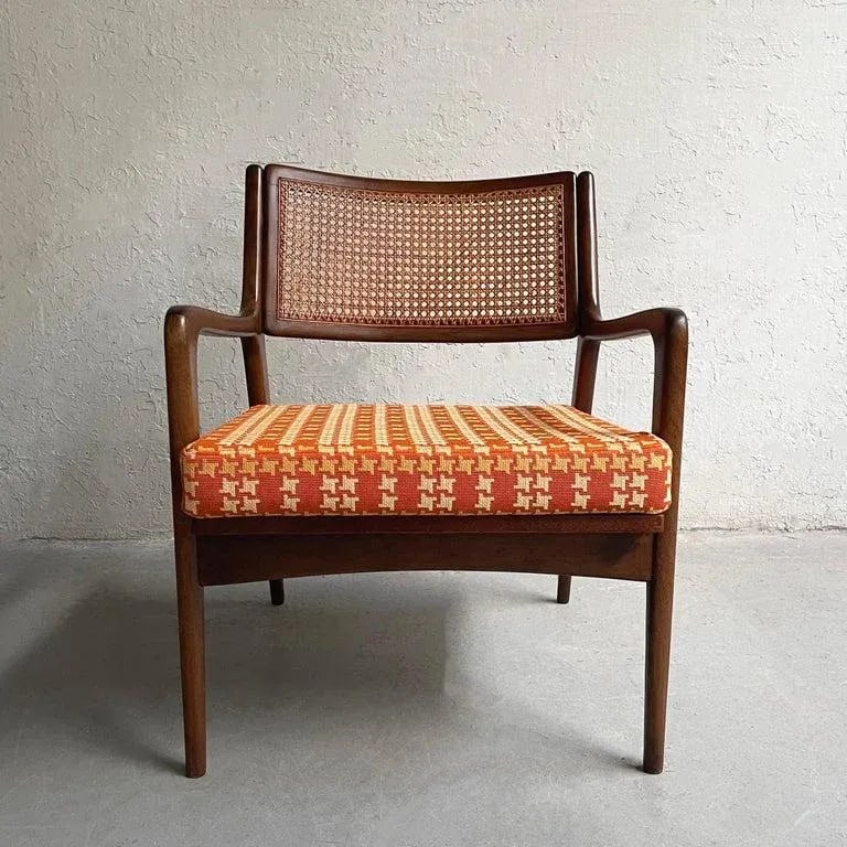 1950s Mid-Century Modern Cane Back Walnut Armchair - 7