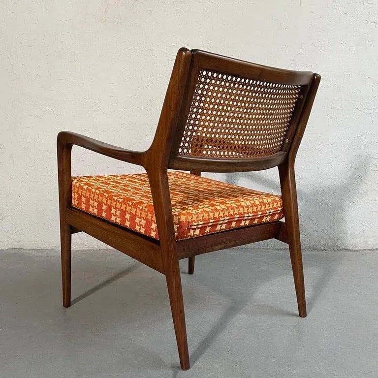 1950s Mid-Century Modern Cane Back Walnut Armchair - 8