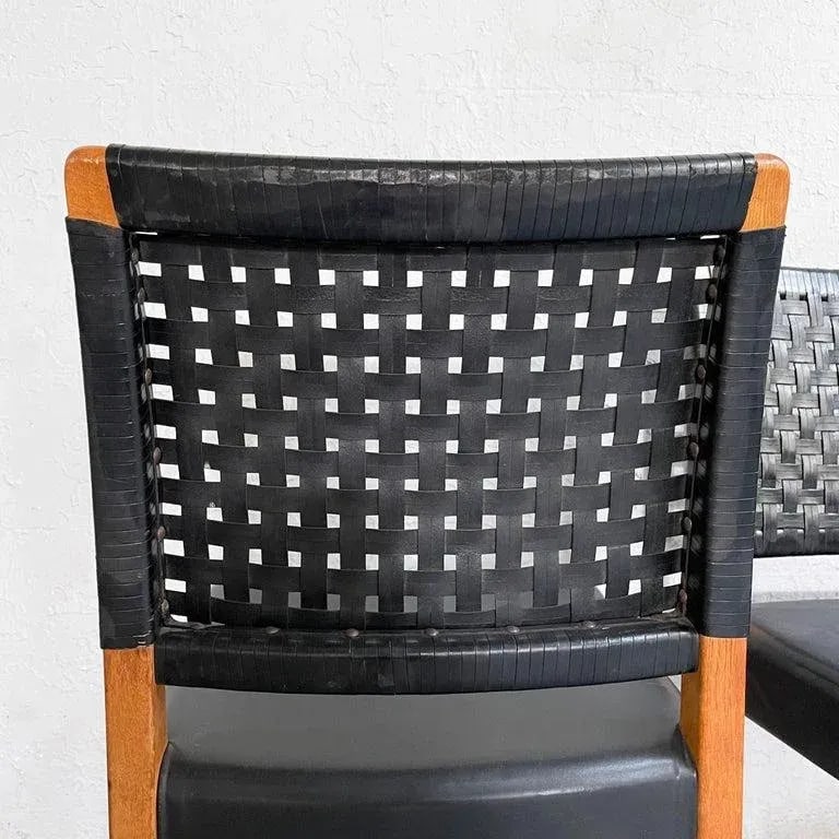 1960s Swedish Mid-Century Modern Black Woven Leather Dining Chairs - Set of 4 - 10