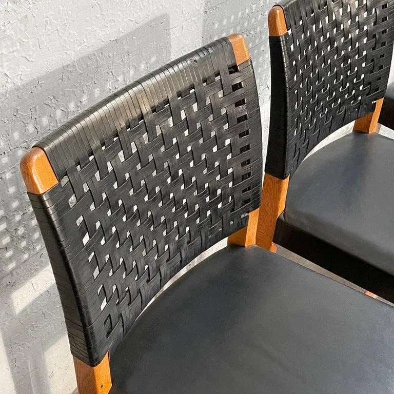 1960s Swedish Mid-Century Modern Black Woven Leather Dining Chairs - Set of 4 - 11