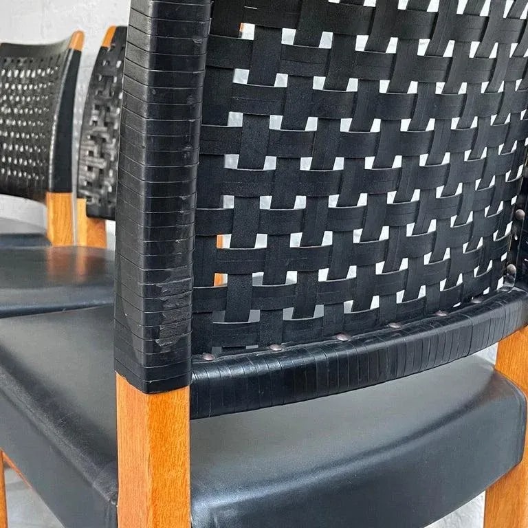 1960s Swedish Mid-Century Modern Black Woven Leather Dining Chairs - Set of 4 - 12