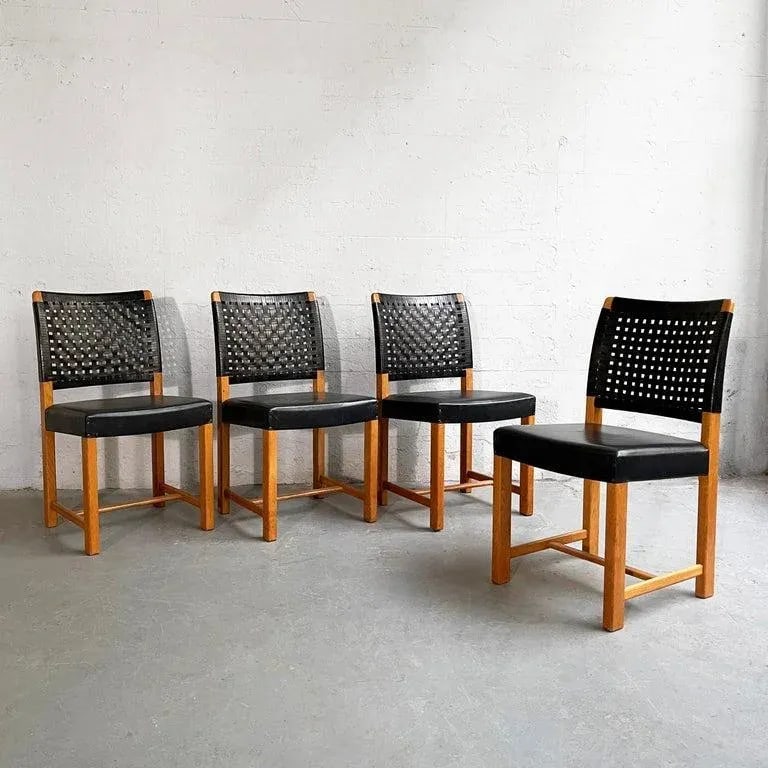 1960s Swedish Mid-Century Modern Black Woven Leather Dining Chairs - Set of 4 - 2
