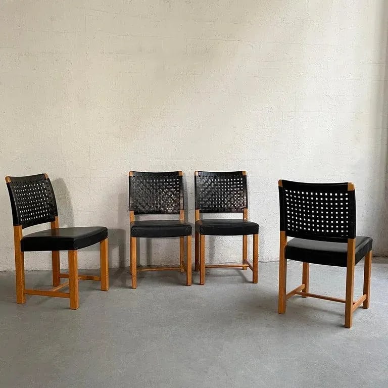 1960s Swedish Mid-Century Modern Black Woven Leather Dining Chairs - Set of 4 - 4