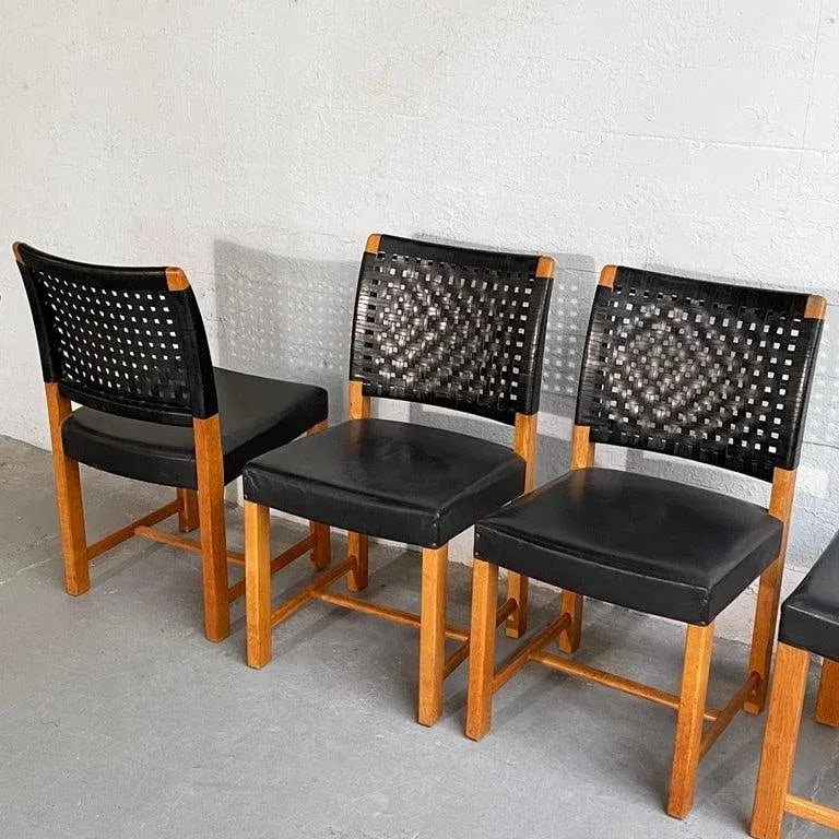 1960s Swedish Mid-Century Modern Black Woven Leather Dining Chairs - Set of 4 - 5