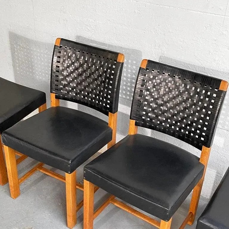 1960s Swedish Mid-Century Modern Black Woven Leather Dining Chairs - Set of 4 - 6