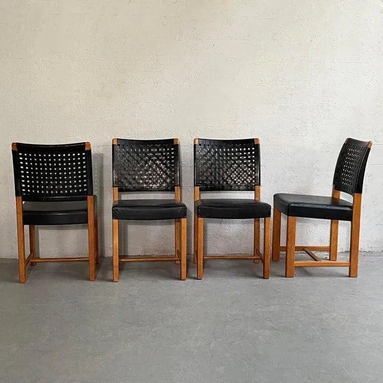 1960s Swedish Mid-Century Modern Black Woven Leather Dining Chairs - Set of 4 - 7