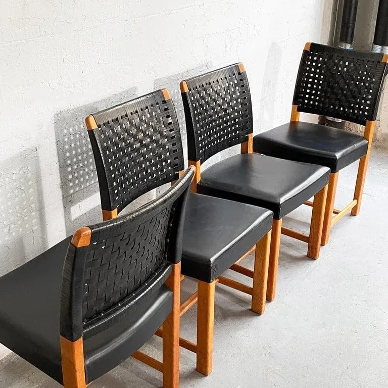 1960s Swedish Mid-Century Modern Black Woven Leather Dining Chairs - Set of 4 - 9
