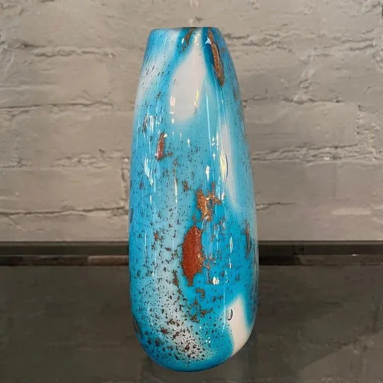 1960s Gradient Blue Gold Fleck Murano Attributed Glass Vase, Pear Shape - 10