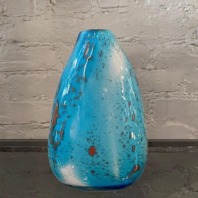 1960s Gradient Blue Gold Fleck Murano Attributed Glass Vase, Pear Shape - 11