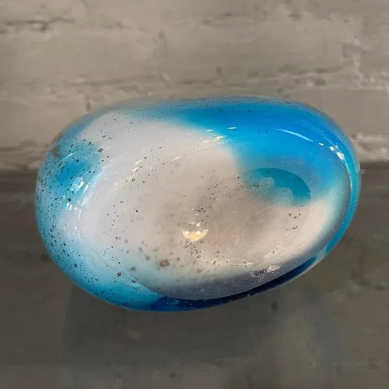 1960s Gradient Blue Gold Fleck Murano Attributed Glass Vase, Pear Shape - 12