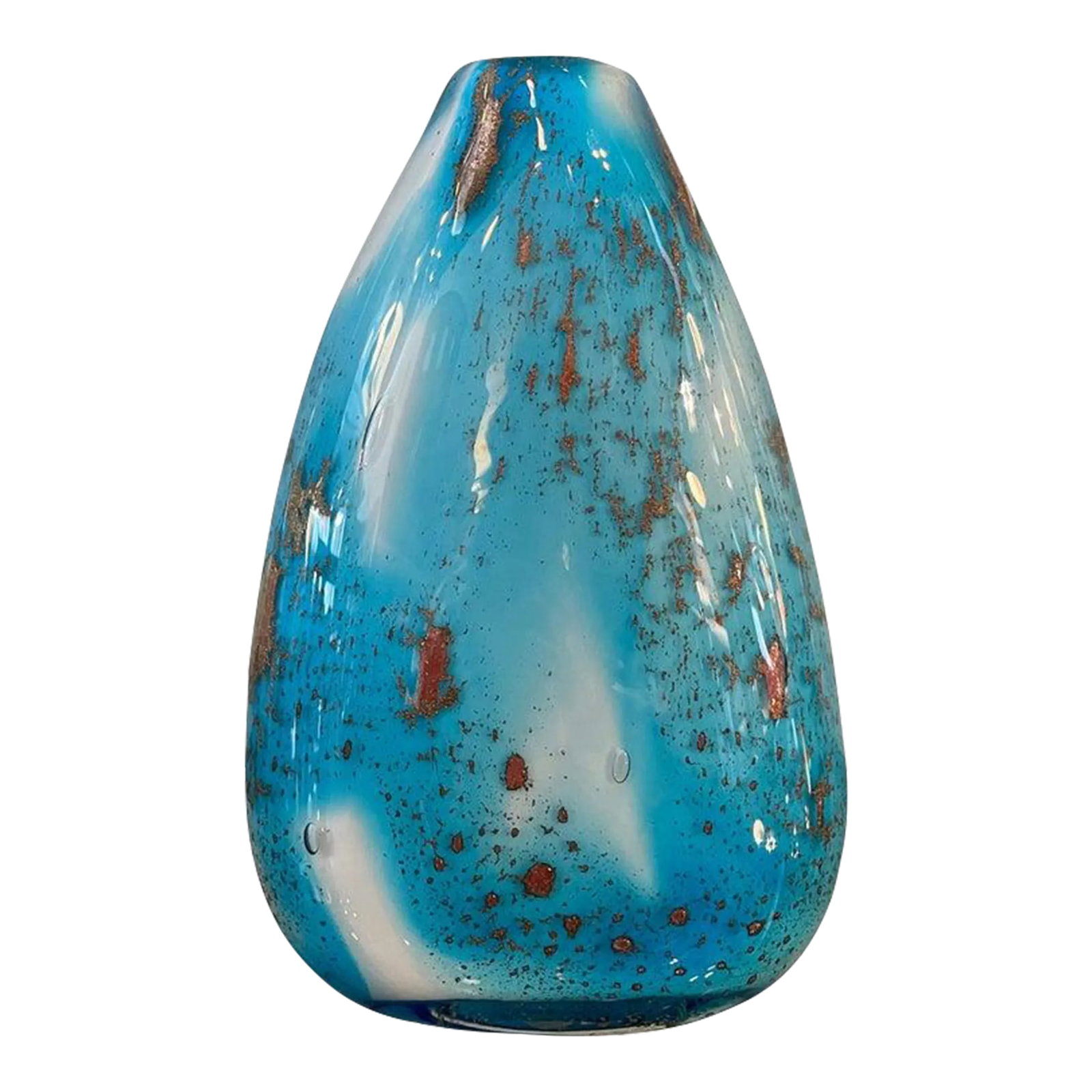 1960s Gradient Blue Gold Fleck Murano Attributed Glass Vase, Pear Shape (1 of 12)