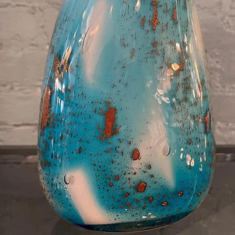 1960s Gradient Blue Gold Fleck Murano Attributed Glass Vase, Pear Shape - 4