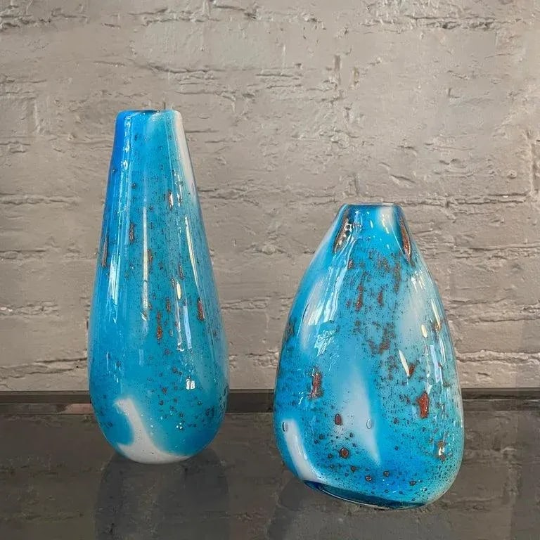 1960s Gradient Blue Gold Fleck Murano Attributed Glass Vase, Pear Shape - 5