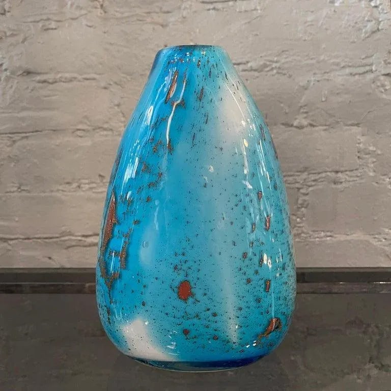 1960s Gradient Blue Gold Fleck Murano Attributed Glass Vase, Pear Shape - 6
