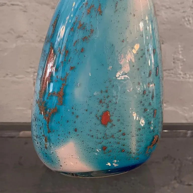 1960s Gradient Blue Gold Fleck Murano Attributed Glass Vase, Pear Shape - 7