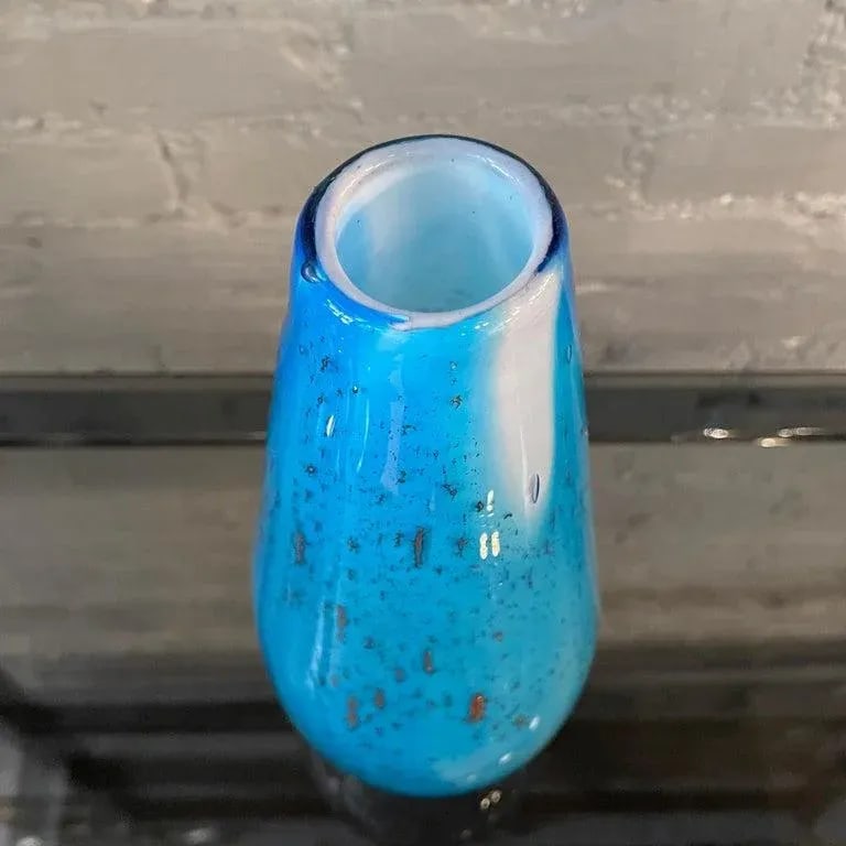 1960s Gradient Blue Gold Fleck Murano Attributed Glass Vase, Tear Drop Shape - 10
