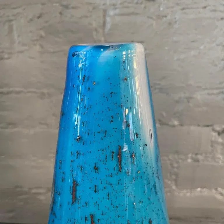 1960s Gradient Blue Gold Fleck Murano Attributed Glass Vase, Tear Drop Shape - 5
