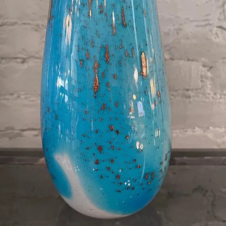 1960s Gradient Blue Gold Fleck Murano Attributed Glass Vase, Tear Drop Shape - 6