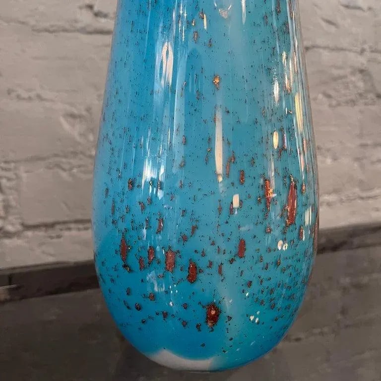 1960s Gradient Blue Gold Fleck Murano Attributed Glass Vase, Tear Drop Shape - 9