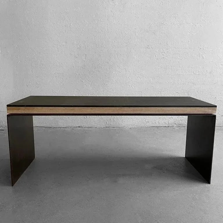 1990s Industrial Artisan Custom Steel Coffee Table Bench - 2