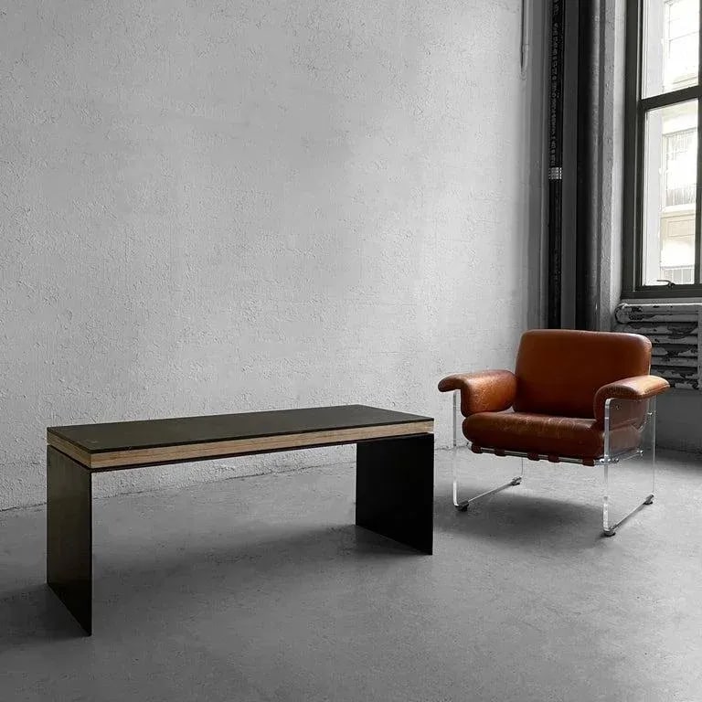 1990s Industrial Artisan Custom Steel Coffee Table Bench - 4