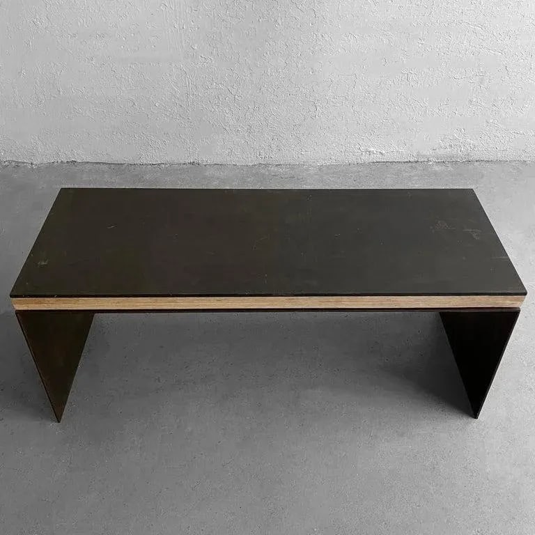 1990s Industrial Artisan Custom Steel Coffee Table Bench - 5