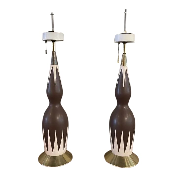 Mid-Century Modern Hourglass Table Lamps Attributed to Gerald Thurston - a Pair (1 of 12)