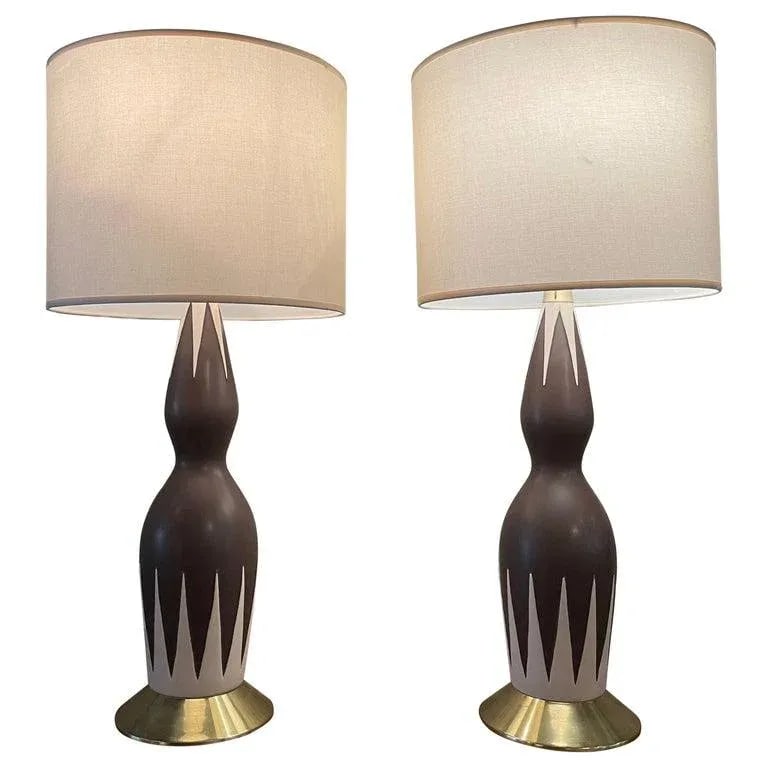Mid-Century Modern Hourglass Table Lamps Attributed to Gerald Thurston - a Pair - 2