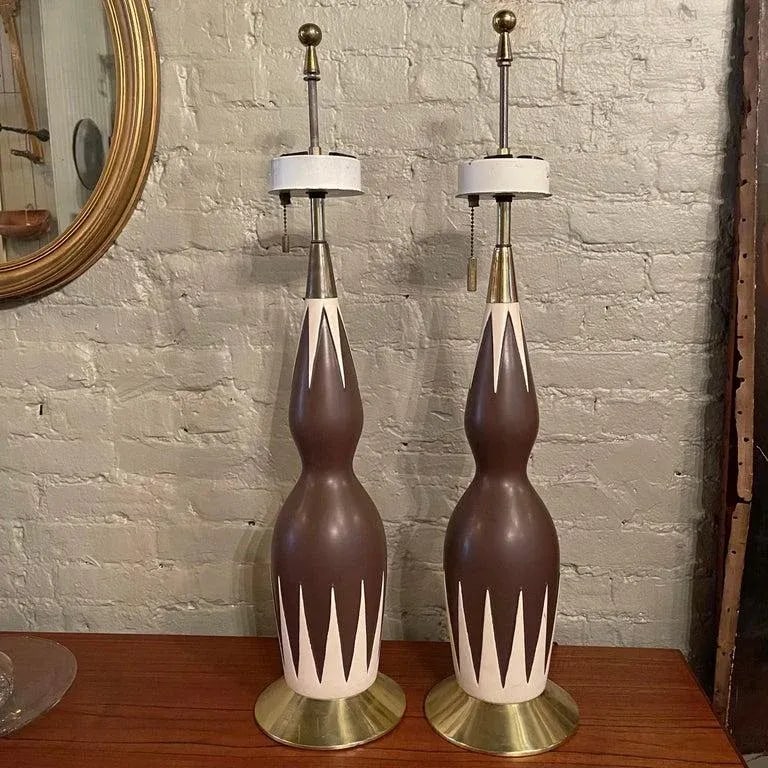 Mid-Century Modern Hourglass Table Lamps Attributed to Gerald Thurston - a Pair - 5