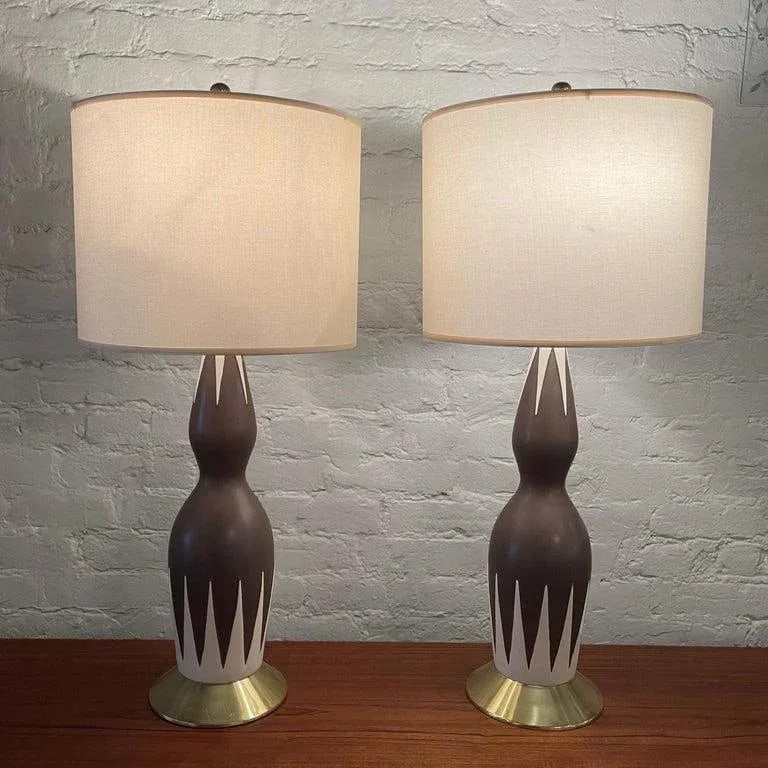 Mid-Century Modern Hourglass Table Lamps Attributed to Gerald Thurston - a Pair - 6