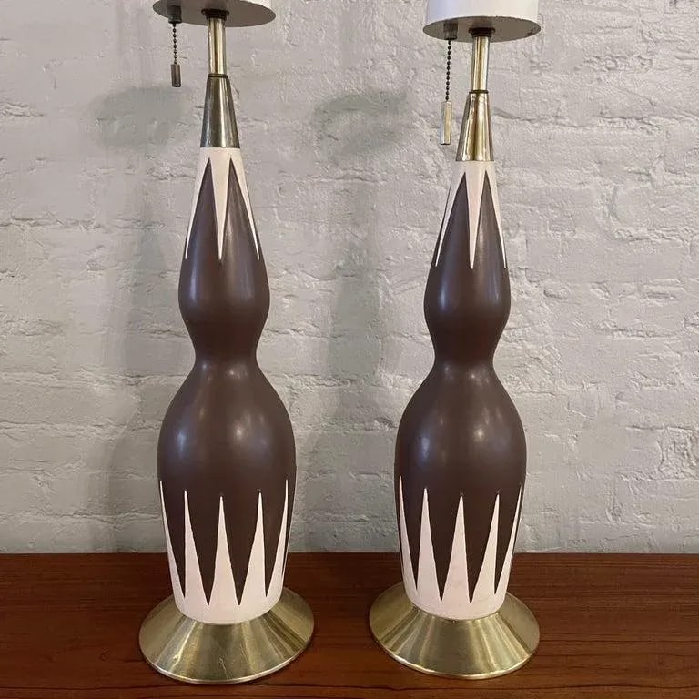 Mid-Century Modern Hourglass Table Lamps Attributed to Gerald Thurston - a Pair - 7