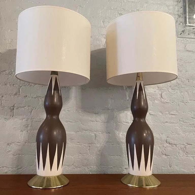 Mid-Century Modern Hourglass Table Lamps Attributed to Gerald Thurston - a Pair - 8