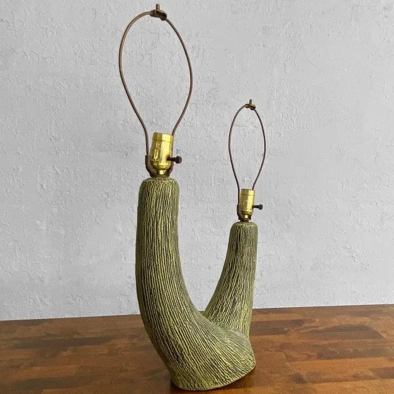 1950s Art Pottery Double Branch Table Lamp by Kelby - 5