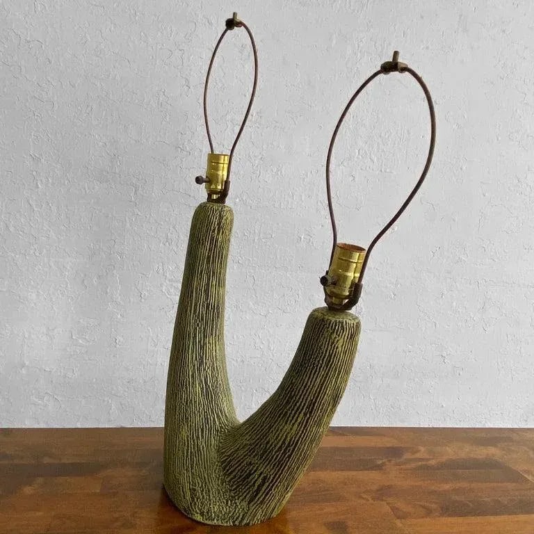 1950s Art Pottery Double Branch Table Lamp by Kelby - 6