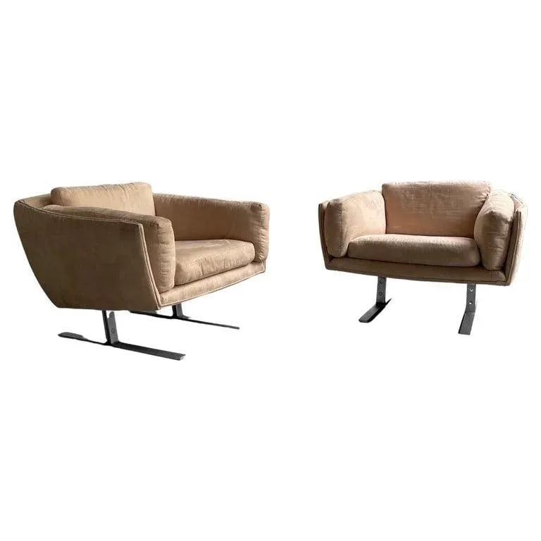 1970s Mid Century Modern Ultrasuede Chrome Club Chairs - Set of 2 - 2