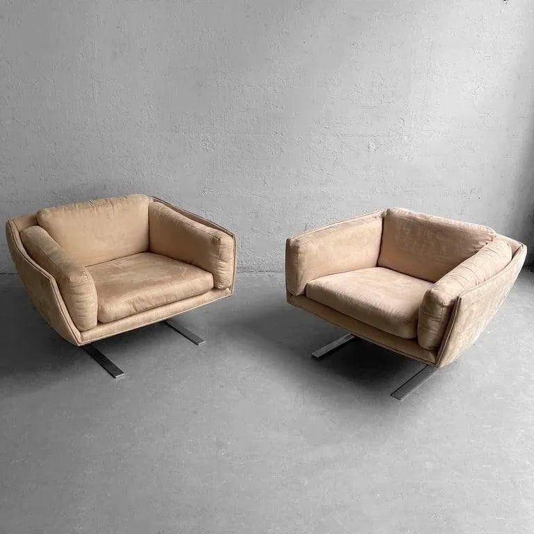 1970s Mid Century Modern Ultrasuede Chrome Club Chairs - Set of 2 - 3