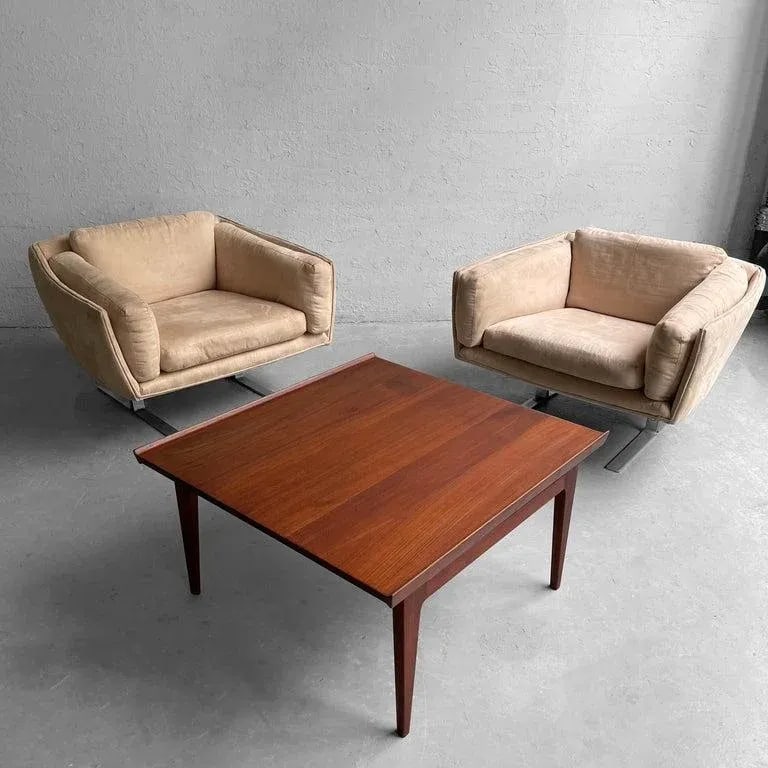 1970s Mid Century Modern Ultrasuede Chrome Club Chairs - Set of 2 - 4