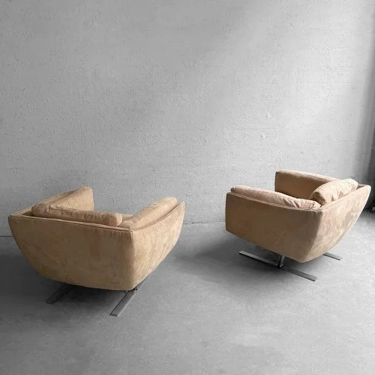 1970s Mid Century Modern Ultrasuede Chrome Club Chairs - Set of 2 - 5