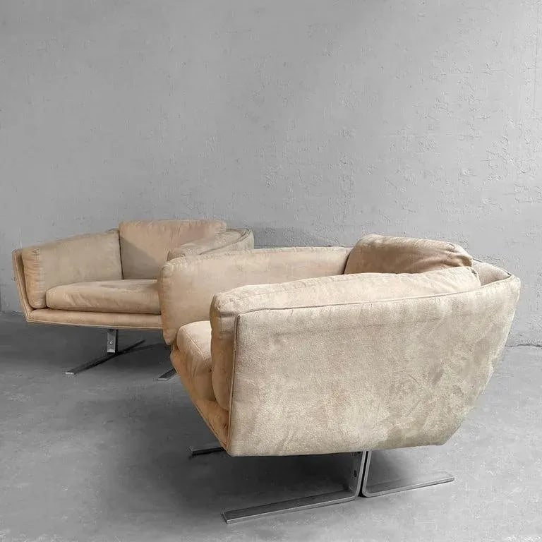 1970s Mid Century Modern Ultrasuede Chrome Club Chairs - Set of 2 - 6