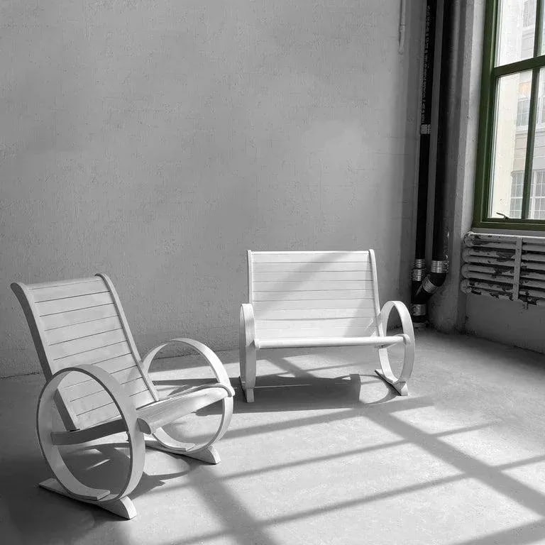 Mid-Century Painted Wood Outdoor Bench & Lounge Chair, 2 Pieces - 10