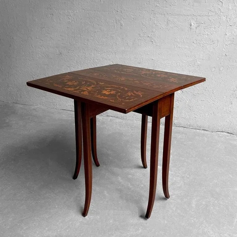 Early 19th Century Antique English Mahogany Marquetry Drop Leaf Side Table - 10
