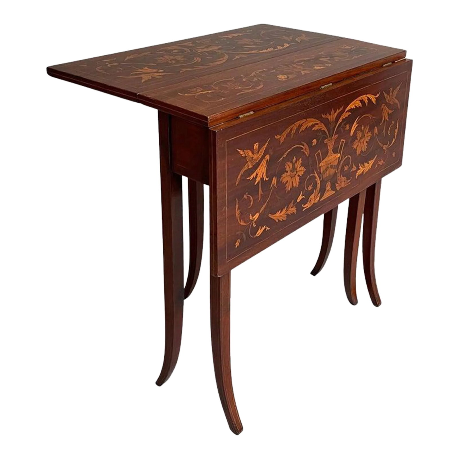 Early 19th Century Antique English Mahogany Marquetry Drop Leaf Side Table (1 of 10)