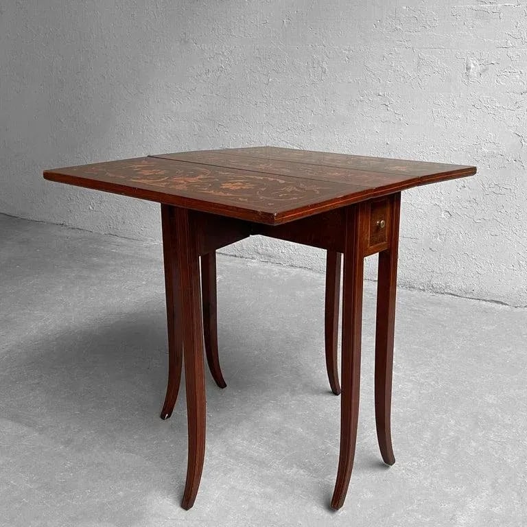 Early 19th Century Antique English Mahogany Marquetry Drop Leaf Side Table - 3