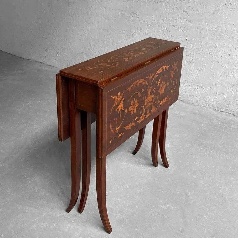 Early 19th Century Antique English Mahogany Marquetry Drop Leaf Side Table - 4