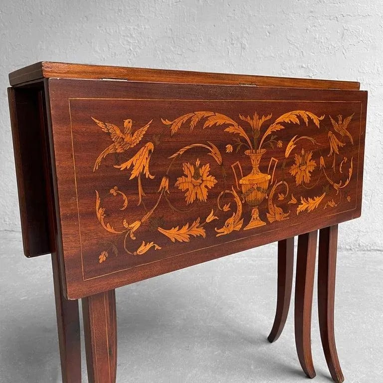 Early 19th Century Antique English Mahogany Marquetry Drop Leaf Side Table - 6