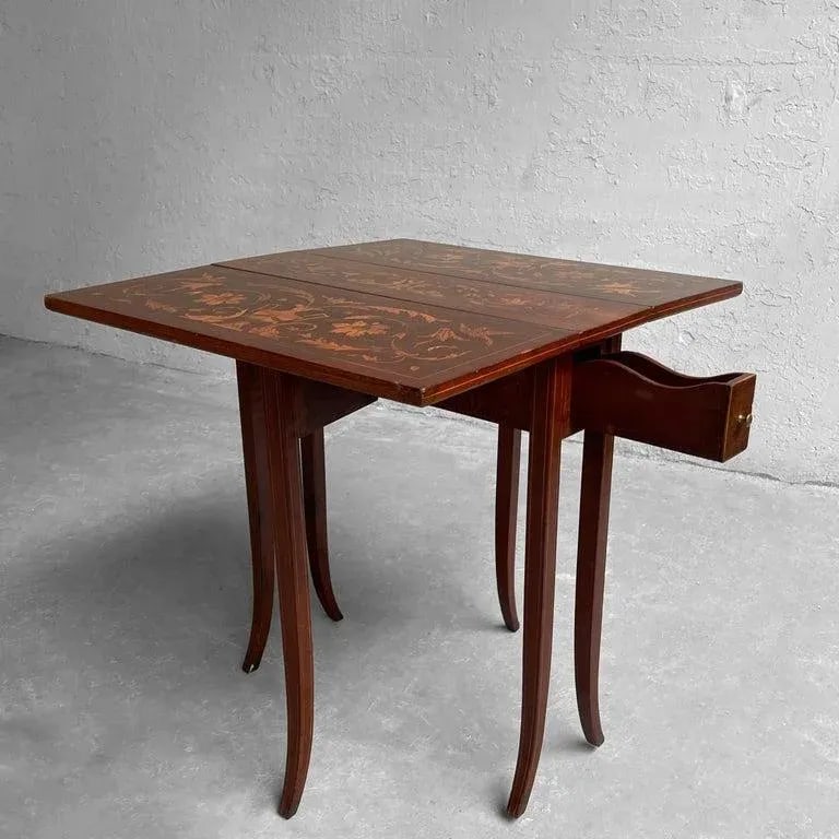 Early 19th Century Antique English Mahogany Marquetry Drop Leaf Side Table - 7
