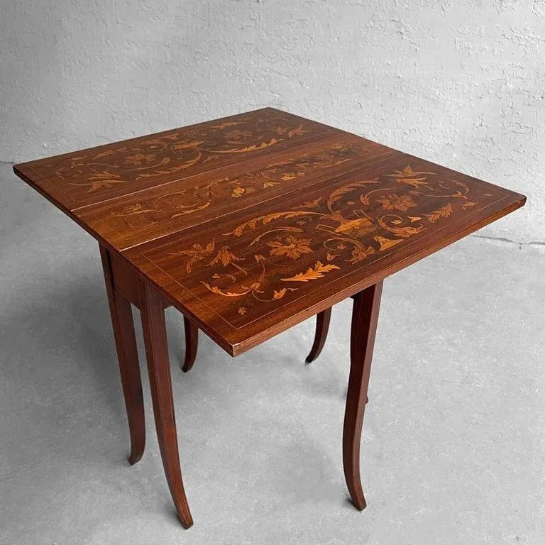 Early 19th Century Antique English Mahogany Marquetry Drop Leaf Side Table - 8