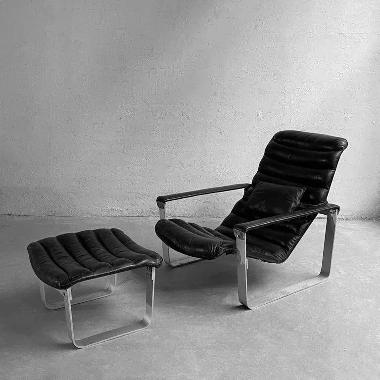1970s Ilmari Lappalainen "Pulkka" Adjustable Lounge Chair and Ottoman - 2