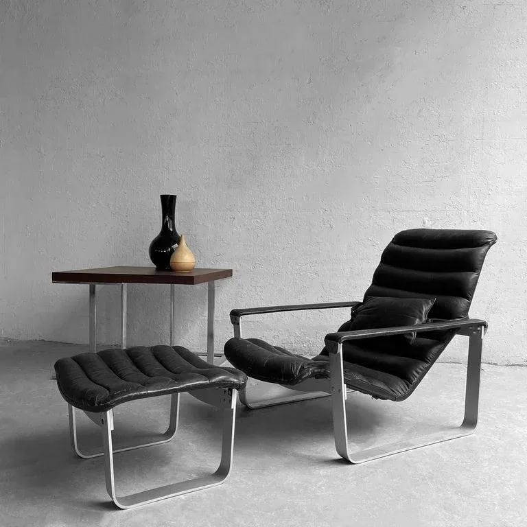1970s Ilmari Lappalainen "Pulkka" Adjustable Lounge Chair and Ottoman - 9
