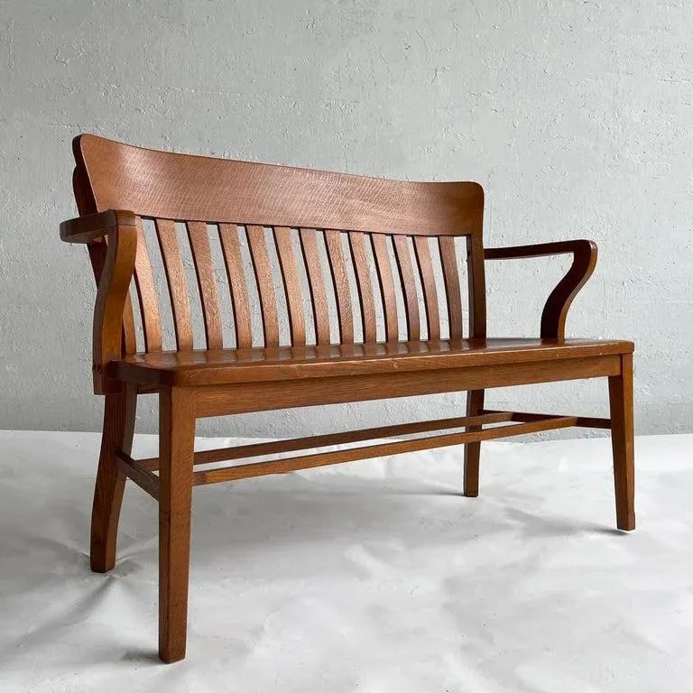 1940s Industrial Oak Court Bench - 3